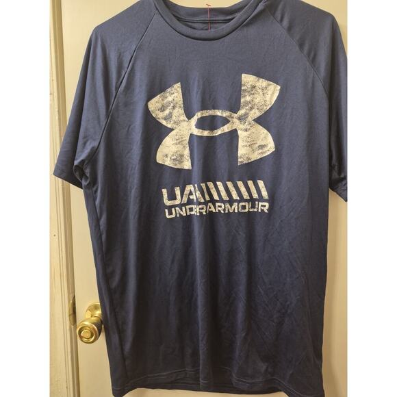 Under Armour T Shirt Mens L Blue Short Sleeve Loose Logo Athletic - Picture 1 of 3